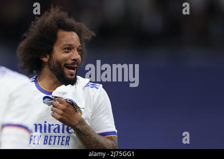 Madrid, Spanien, 4.. Mai 2022. Marcelo von Real Madrid nach dem letzten Pfiff des UEFA Champions League-Spiels im Bernabeu, Madrid. Bildnachweis sollte lauten: Jonathan Moscrop / Sportimage Stockfoto