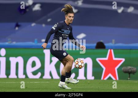 Madrid, Spanien, 4.. Mai 2022. Jack Grealish von Manchester City während des UEFA Champions League-Spiels im Bernabeu, Madrid. Bildnachweis sollte lauten: Jonathan Moscrop / Sportimage Stockfoto