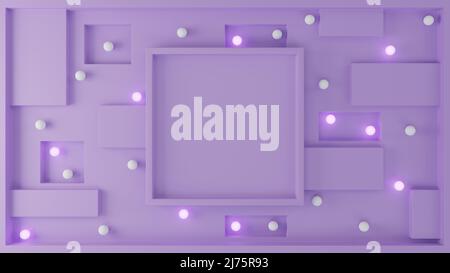 Leerer abstrakter Rahmen mit beleuchtetem Geometrieform-Hintergrund für Produktpräsentation 3D Rendering Illustration Stockfoto