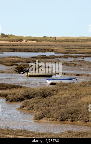 Brancaster Staithe, Norfolk, Großbritannien - 18. April 2021: Mit Blick auf die Wattflächen, norfolk Stockfoto