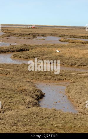 Brancaster Staithe, Norfolk, Großbritannien - 18. April 2021: Mit Blick auf die Wattflächen, norfolk Stockfoto