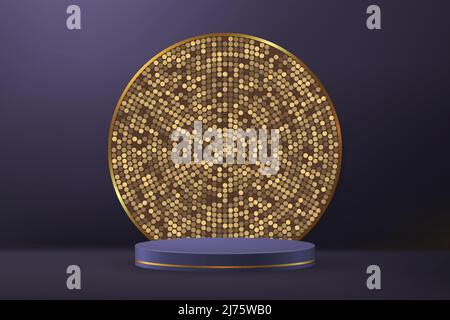 3D realistisches Podium oder Podest auf dunkelblauem Luxus-Hintergrund. Modell für Produktpräsentationen Stock Vektor