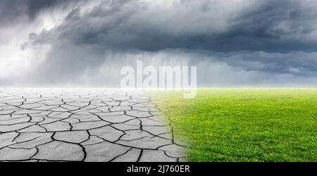 Regenwolken über Wüste und Wiese Stockfoto