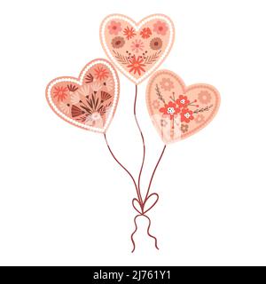 Luftballons mit Blumenherz im Boho-Stil. Valentinskarte mit Blumenelementen zum Valentinstag. Ein Symbol der Liebe. Vektordarstellung isoliert auf einem Stock Vektor