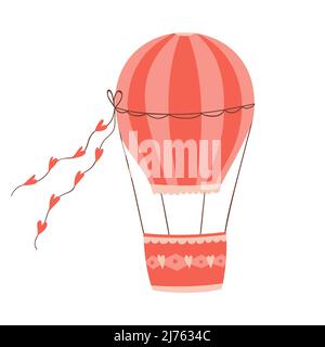 Roter leerer Heißluftballon mit Herzen. Niedliches dekoratives Element für Valentinstag-Grußkarten. Vektordarstellung isoliert auf weißem Hintergrund Stock Vektor