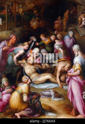 Klage über den toten Christus des italienischen manieristischen Malers Giovanni Battista Naldini (1535–1591), Öl auf Pappel, c. 1572 Stockfoto