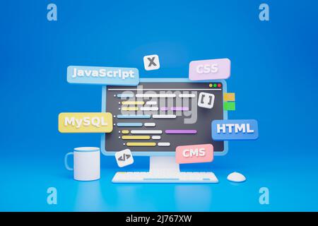 Front-End-Entwicklungskonzept, 3D Render Stockfoto