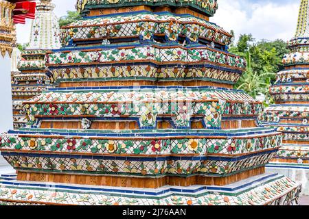 Chedi, Detail, Wat Pho Tempel, Wat Phra Chetuphon, Tempel des liegenden Buddha, Bangkok, Thailand, Asien Stockfoto