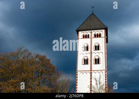 Deutschland, Lahnstein, Kirchturm St. Johannis in Niederlahnstein. Stockfoto