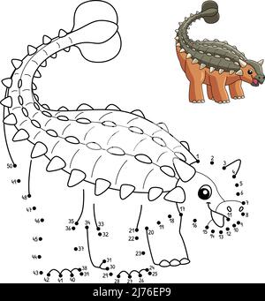 Dot to Dot Ankylosaurus Dinosaurier Färbung isoliert Stock Vektor