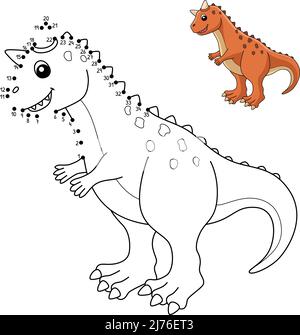 Dot to Dot Carnotaurus Dinosaur Coloring isoliert Stock Vektor
