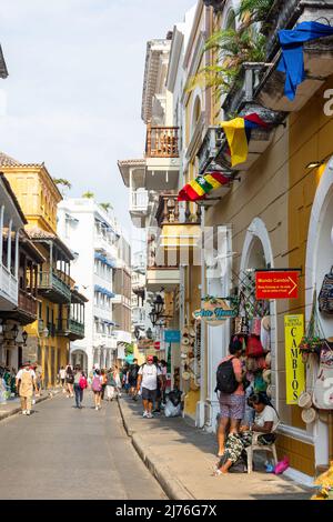 Calle de Manuel Roman y Picon, Old Cartagena, Cartagena, Bolivar, Republik Kolumbien Stockfoto