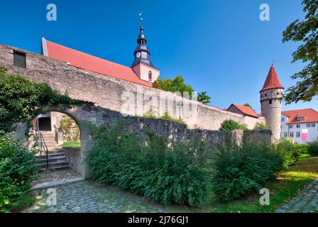 kirchenburg, Wehrtürme, Kirchenburg, Herbst, Ostheim, Rhön-Grabfeld, Unterfranken, Bayern, Deutschland, Europa Stockfoto