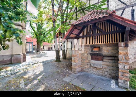 Kirchenburg, gaden, Lagerhäuser, ReichsdorfMuseum, gadener Komplex, Hausfassade, Sommer, Gochsheim, Franken, Deutschland, Europa, Stockfoto