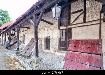 Kirchenburg, gaden, Lagerhäuser, ReichsdorfMuseum, gadener Komplex, Hausfassade, Sommer, Gochsheim, Franken, Deutschland, Europa, Stockfoto