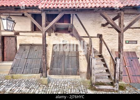 Kirchenburg, gaden, Lagerhäuser, ReichsdorfMuseum, gadener Komplex, Hausfassade, Sommer, Gochsheim, Franken, Deutschland, Europa, Stockfoto