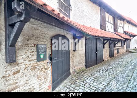 Kirchenburg, gaden, Lagerhäuser, ReichsdorfMuseum, gadener Komplex, Hausfassade, Sommer, Gochsheim, Franken, Deutschland, Europa, Stockfoto