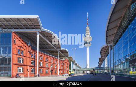 Messehallen, Fernsehturm, Hamburg, Deutschland, Europa Stockfoto