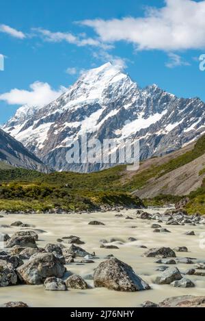 Berühmter Mount Cook vom Hooker Valley Track, Südinsel Neuseelands Stockfoto