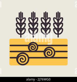 Symbol für Ähren von Weizen, Gerste oder Roggen auf dem Feld und runde Heuballen. Zeichen Landwirtschaft. Graph-Symbol für Ihr Website-Design, Logo, App, UI. Vektor illustrr Stock Vektor