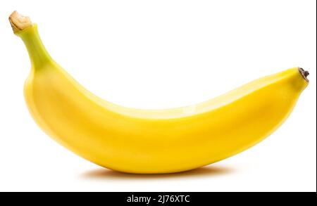 Perfekte reife gelbe Banane isoliert auf weißem Hintergrund. Stockfoto