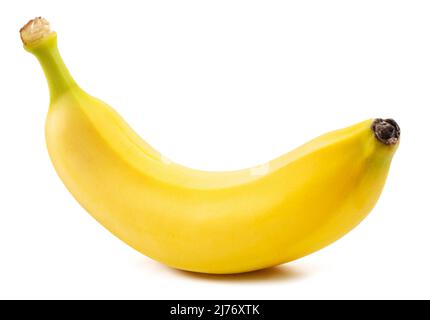 Perfekte reife gelbe Banane isoliert auf weißem Hintergrund. Stockfoto