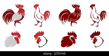 Chicken Icons In Rot Grau Und Weiß Farbe Stock Vektor