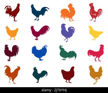 Chicken Icons in Hell Multi Color Stock Vektor