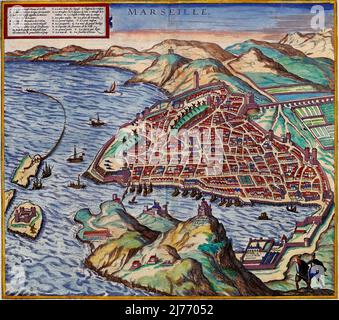 Karte von Marseille im Jahr 1575, Braun & Hogenberg Stockfoto