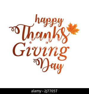 Happy Thanksgiving Day Grüße Typografie Mit Herbstlaub Stock Vektor