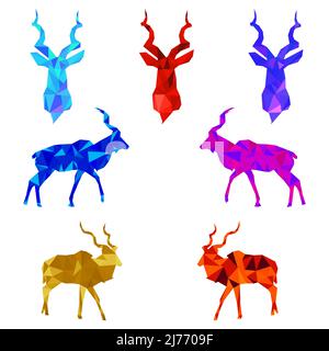 Kudu Low Poly Icon-Elemente-Set Stock Vektor