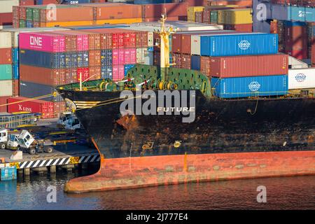 Containerschiff Future, Ensenada International Conatainer Terminal, Baja California, Mexiko Stockfoto