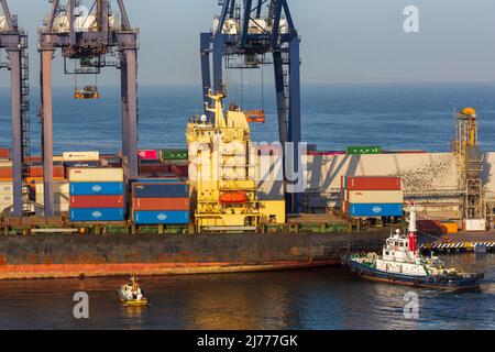Containerschiff Future, Ensenada International Conatainer Terminal, Baja California, Mexiko Stockfoto