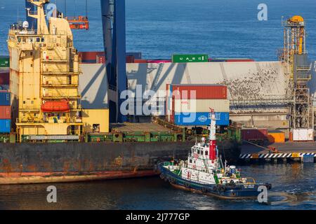 Containerschiff Future, Ensenada International Conatainer Terminal, Baja California, Mexiko Stockfoto