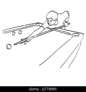 Linie Kunst Mann spielen Pool oder Snooker Illustration Vektor Hand gezeichnet isoliert auf weißem Hintergrund Stock Vektor