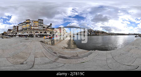 360 Grad Panorama Ansicht von Porto, Ribeira, Ponte Dom Luís I