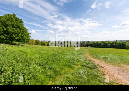 Blick auf Bristol und das Cumberland Basin vom Ashton Court Estate, Bristol. Stockfoto