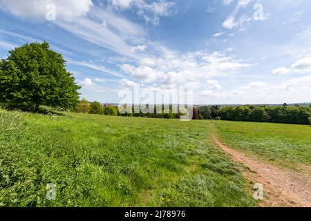 Blick auf Bristol und das Cumberland Basin vom Ashton Court Estate, Bristol. Stockfoto