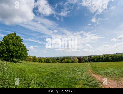 Blick auf Bristol und das Cumberland Basin vom Ashton Court Estate, Bristol. Stockfoto