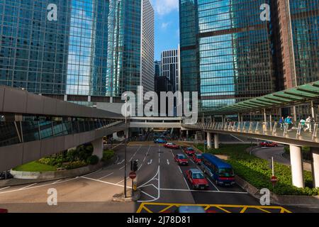 Hongkong, Hongkong-October 25, 2015 - Reisehintergrund mit Gebäude in Hongkong, Transport Hongkong City. Stockfoto