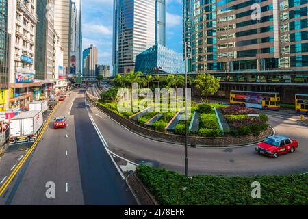 Hongkong, Hongkong-October 25, 2015 - Reisehintergrund mit Gebäude in Hongkong, Transport Hongkong City. Stockfoto