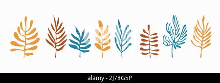 Abstrakte botanische Formen im Matisse-Stil. Organische Blätter und Äste Illustrationen Set. Moderne künstlerische Gestaltungselemente. Stock Vektor