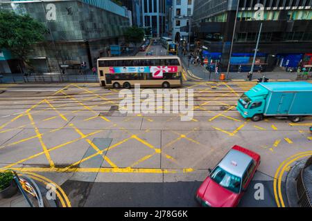 Hongkong, Hongkong-October 25, 2015 - Reisehintergrund mit Gebäude in Hongkong, Transport Hongkong City. Stockfoto