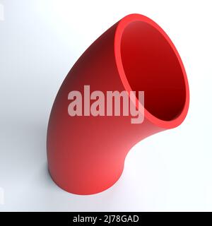 Rote abstrakte gebogene Röhre auf weißer Oberfläche - 3D Rendering Illustration Stockfoto