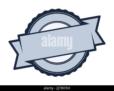 Vorlage mit blauem Vintage-Logo. Blaues Jeans-Abzeichen mit Band. Denim Retro-Stempel mit Platz für Text. Premium-Qualitätslabel. Wir feiern das Jubiläum. Stock Vektor