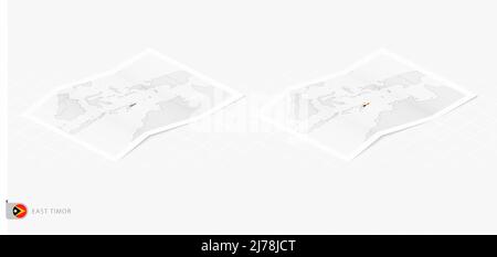 Set von zwei realistischen Karten von Osttimor mit Schatten. Die Flagge und Karte von Osttimor im isometrischen Stil. Vektorvorlage. Stock Vektor