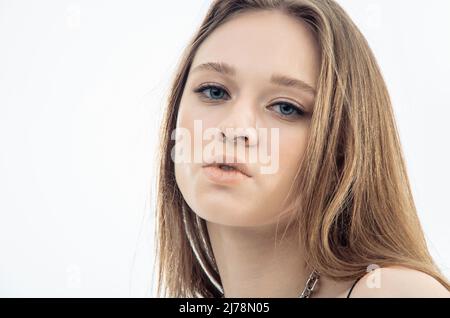 Schönheit junge Frau Gesicht Nahaufnahme gesunde Hautpflege weibliche Frau schönes Gesicht Stockfoto