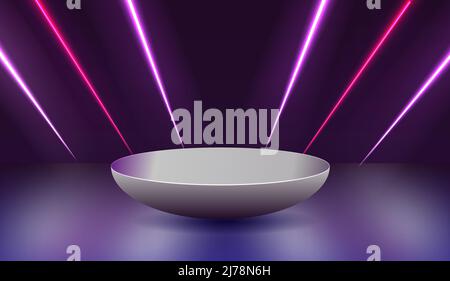 3D futuristisches Podium für Technologie-Produktdisplay mit Neonlicht. Stock Vektor
