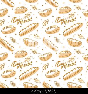 Nahtloses süßes Backmuster. Handgezeichneter Donut, Bagel und Kuchen. Schokoladendesserts. Vektor im Cartoon-Stil. Backwaren Stock Vektor