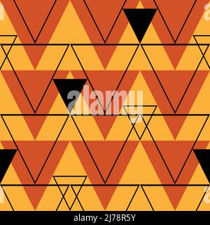 Nahtloses Vektormuster mit Dreiecken auf gelbem Hintergrund. Geometrische Textur Tapete Design. Dekorative Mode Textil. Stock Vektor